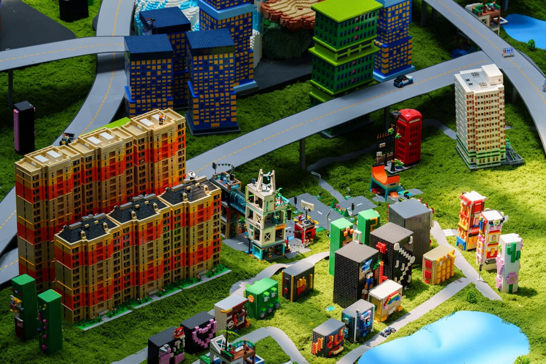 Miniature buildings make up a detailed city scene. on Quest on Chain