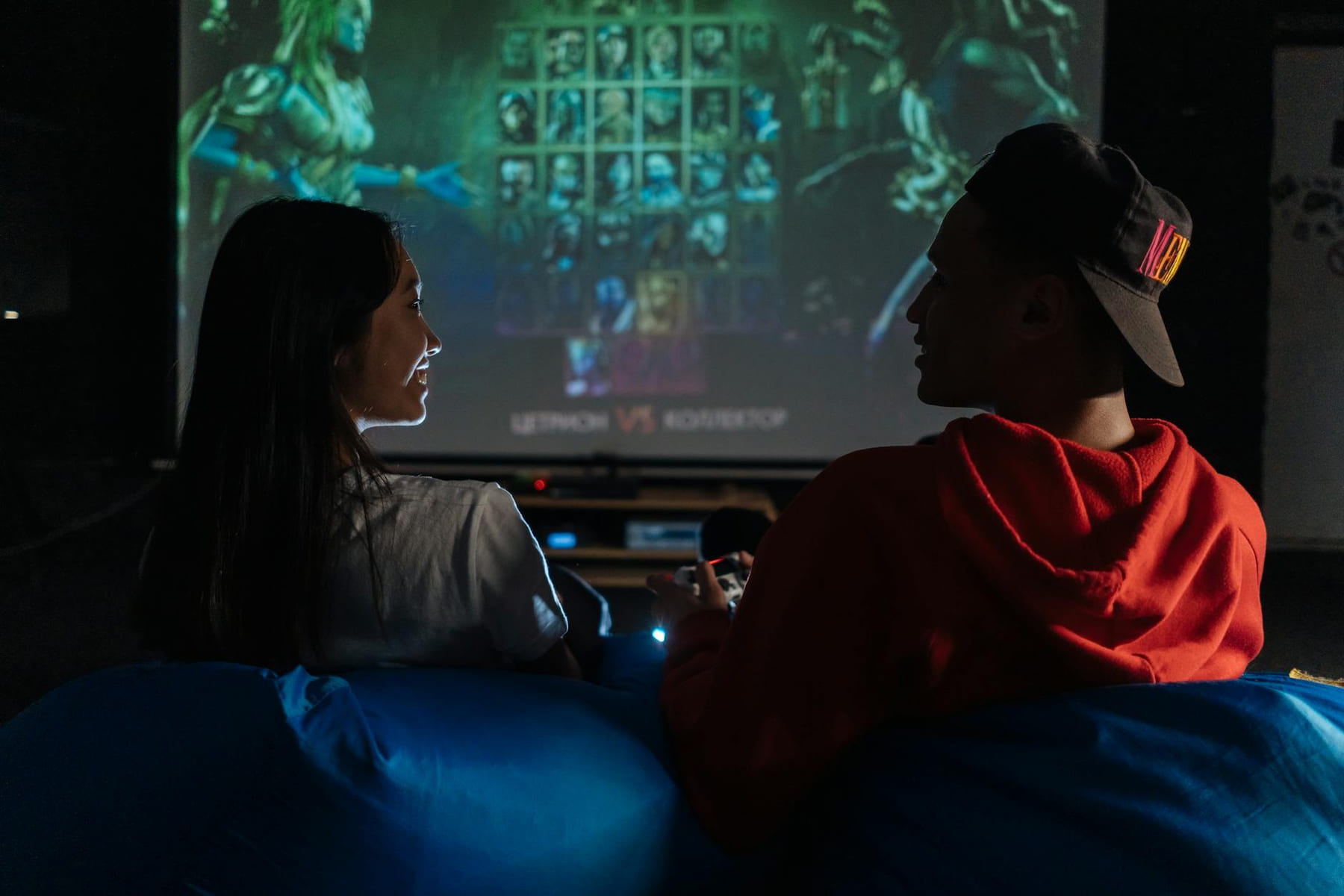 Two friends enjoy a cozy gaming night together on a video game console. on Quest on Chain